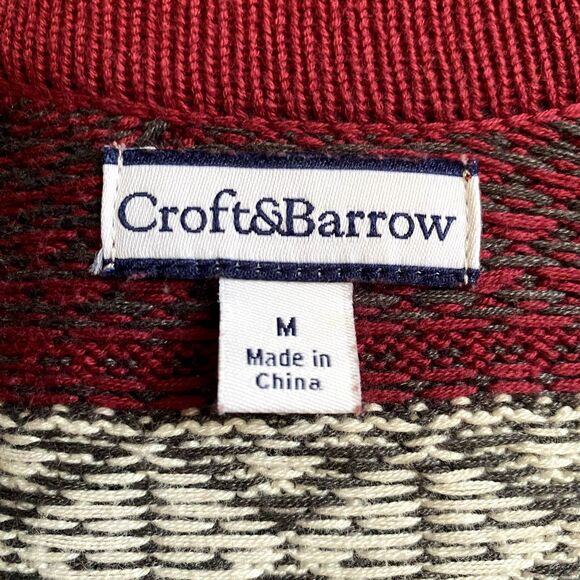 Croft & Barrow Fair Isle Cardigan Sweater Button Front Red Nordic Size Medium - Picture 4 of 5